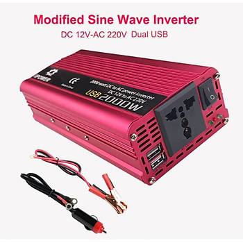 ift USB 2000W 12V to 220V G nvertr arj Dntrc Adaptr 