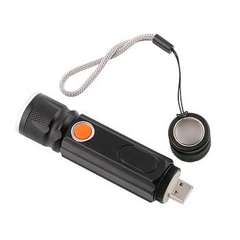USB-arjl 4 Modu Zumlu Mknatsl Lanterna COB LED Taktik 3800 Lumen Fener 