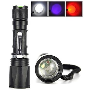 UV Led fener 3 Ayr Renk Beyaz Krmz Mor Zoom Ayarl