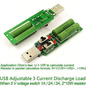 USB Elektronik 5V1A 2A 3A Gerilim Deşarj Direnci Test