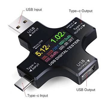 USB 3.0 Tip-C Test DC Dijital Volt-Ampermetre Gerilim Akm ler
