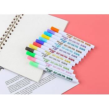 Çift Hat Out Line Pen 12 Renk Kontür Vurgulayıcı Dekoratif 2mm Uç