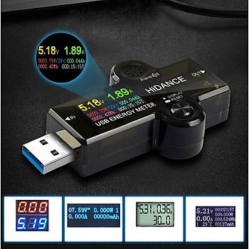 12 in 1 USB DC Dijital Renkli Ekran Voltmetre Ampermetre Akım Gerilim Ölçer
