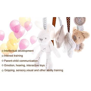 Peluş Eğitici Müzikli Hayvancıklar Dönence Puset Yatak Beşik Bağlama 
