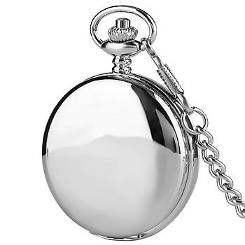 Kuvars Köstekli Mini Cep Saati Kolye Silver Düz Yüzey Desen