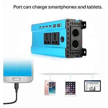 4000W İnvertör 12V to 220V  Gerilim Dönüştürücü Trafo 4 USB Şarj Cihazı Araç Ev