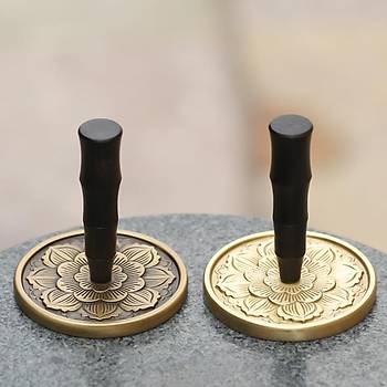 Mühür Mumu Pirinç Damga 50mm 3D Lotus Desen A + Sandal Ağacı Sap