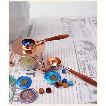Armut Ağacı Ahşap Saplı Mum Mühürü Eritme Kaşığı Rose Gold