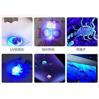 3W UV Boncuk Power Led 365-370nm 2-3 lumen 700 mAh 45 Mil 3.4-3.8V 