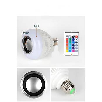 Bluetooth Uzaktan Kumandalı Müzik Led  Ampul 7 + 3 W RGB Beyaz E27 Ses Işık  