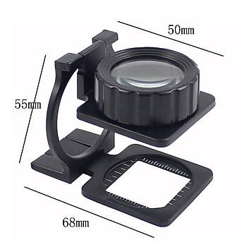 15X Lüp Kumaş Büyüteç Optik Cam Lens Ölçekli Metal Siyah Renk Üç Eklem Katlanır 