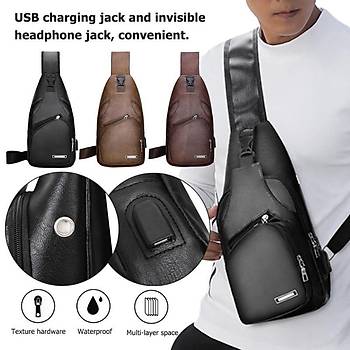 Erkek Omuz Çanta USB Şarj Anti Hırsızlık Çapraz Göğüs Çantası Siyah