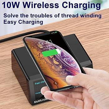100W 8 Port USB Hızlı Şarj Cihazı PD QC3.0 HUB Qi Kablosuz Şarj 