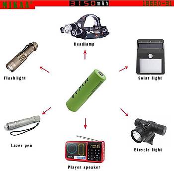 18650 Şarj Edilebilir Pil Li-ion 3.7 Volt MJKAA 3150 mAh