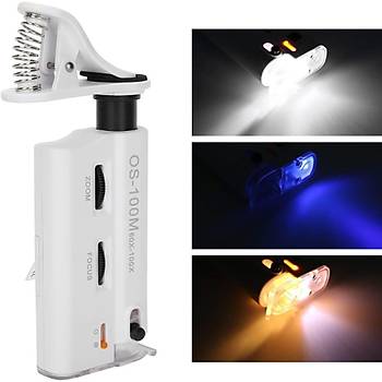 60X 100X UV LED I��kl� Mikroskop B�y�te� Cep Telefon Klipsli 