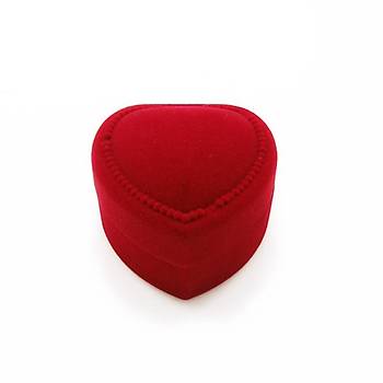 Kırmızı Kalp Şekilli Kadife Yüzük Mücevher Kutusu Hediyelik Ambalaj Sunum
