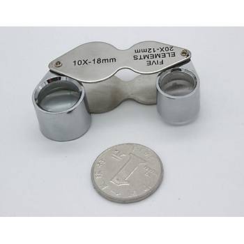 10X 18mm 20X 12mm Kuyumcu Cam Lens Çift Büyüteç Katlanır Metal Çerçeve 