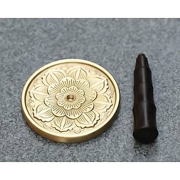 Mühür Mumu Pirinç Damga 50mm 3D Lotus Desen A + Sandal Ağacı Sap