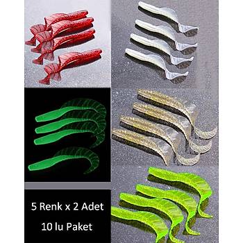 PROFISHER 10 Adet Silikon K�v�rc�k Kuyruk Kurt�uk 7 cm 1,5 gr 