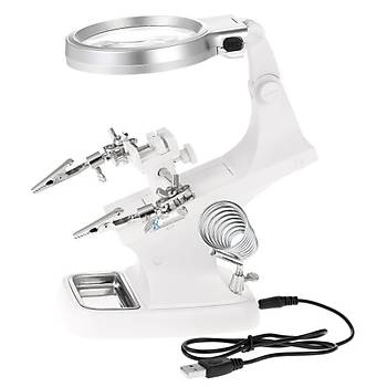 Lehim Standı Yardımcı El 3X4.5X Büyüteç Lüp 12 LED Timsah Klips