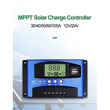 MPPT 100A Solar Þarj Regülatörü 12-24V LCD Ekran Þarj Kontrolörü