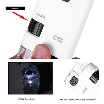 40-60X B�y�te� Zoom Ayarl� Led I��kl� Evrensel Telefon Klipli 