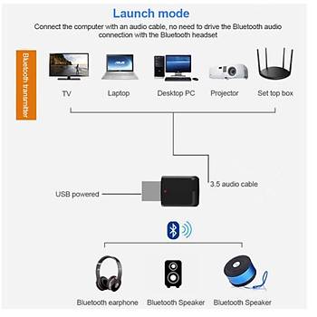 Bt V5.0 Alıcı Verici A2DP AVRCPKablosuz Ses Müzik Adaptörü 3.5mm Aux 3.2Gr