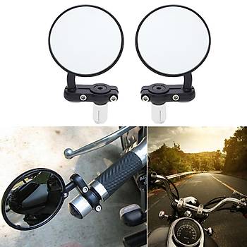 Motosiklet Yan Dikiz Ayna Set Alüminyum Siyah 22mm Gidon Bar Sonu 