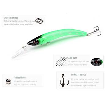 PROFISHER 1 Adet Sert Sahte Yapay Yeşil Trolling Pike Balık Yem 15,5cm