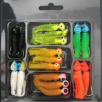 PROFISHER 17 li Set Silikon Jiket İğne Kurşun Kafa Sahte Yem 5 cm 7,5 gr    