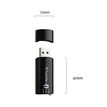 Bluetooth 5.0 FM Hifi Ses Müzik Verici USB Adaptörü 3.5mm Aux Araç Ev Tv