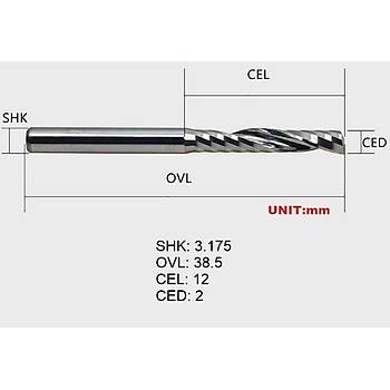 Grav�r Tek Kenarl� Freze B��a�� Spiral Akrilik Kesme 3.175x12mm 