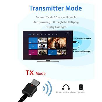 Bt V5.0 Alıcı Verici A2DP AVRCPKablosuz Ses Müzik Adaptörü 3.5mm Aux 3.2Gr