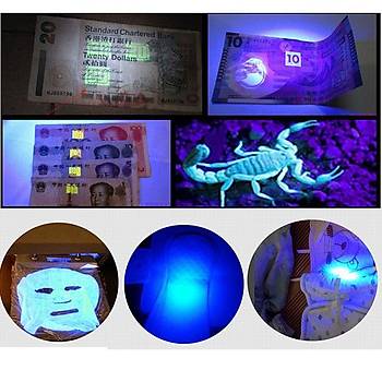 UV Led 365nm Mini Paslanmaz elik El Feneri Tanabilir AAA Pil ile alr 3W