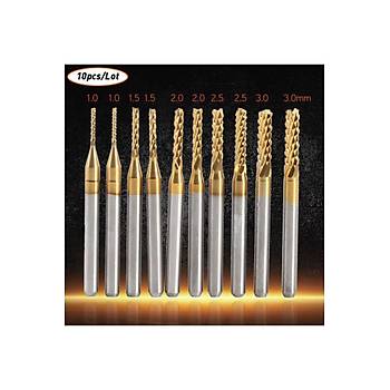 PCB Mini Karbür Freze Kesici 1.0-3.0mm 10 lu Set 3.175mm Shank