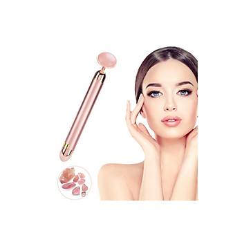 Titreşimli Güzellik Masaj Kalemi Doğal Pink Jade (Yeşim) Taş, Pembe Çubuk