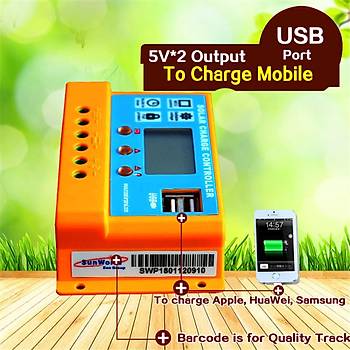 30A Güneş Şarj Kontrolörleri Güneş Paneli Akü Regülatörü LCD Ekran 12-24V