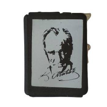 Metal Sigara Muhafaza Kutusu Yeşil Pürmüz Alevli Çakmak Atatürk Portre Desenli