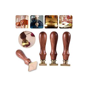 Mühürcüm Mühür Damga 35 mm Kare Boş Pirinç Kafa + Ahşap Sap R5799S35
