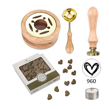 Davetiye Mum Mühürü Uygulama Seti Ahşap Rengi 960 Kalp