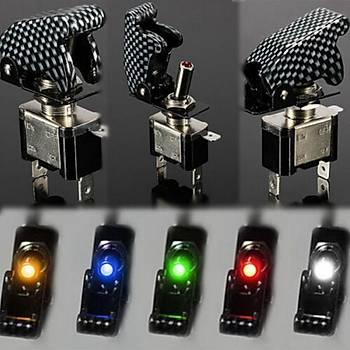12V 20A K�rm�z� Led Toggle Switch Kontrol SPST On/Of U�ak F�ze Stil Flip Up Kapak