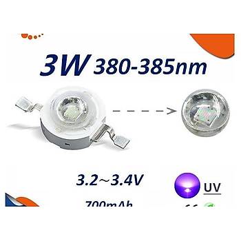 3W UV Boncuk Power Led 380-385nm 700 mAh Ø 8mm 3.2-3.4V 