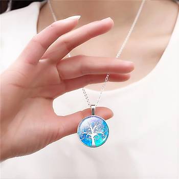 Hayat Ağacı Japon Harajuku Stil B Cam Cabochon Gümüş Kaplama Zincir 