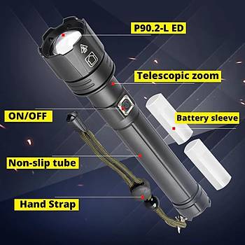 Atom El feneri Sper Parlak XHP 90.2 Led USB arjl Zoom 2*26650 