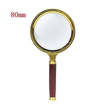 10X 80mm El Büyüteç Sökülebilir Vidalı Yapay Maun Ağacı Sap HD Cam Lens 