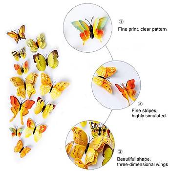 3D PVC Manyetik Kelebek 12 li Duvar Ssleme Dekorasyon Model A1