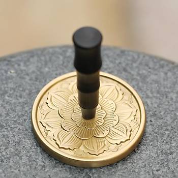 Mühür Mumu Pirinç Damga 50mm 3D Lotus Desen A + Sandal Ağacı Sap