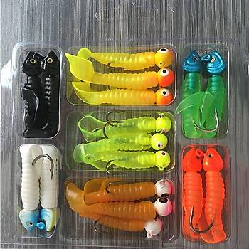 PROFISHER 17 li Set Silikon Jiket İğne Kurşun Kafa Sahte Yem 5 cm 7,5 gr    