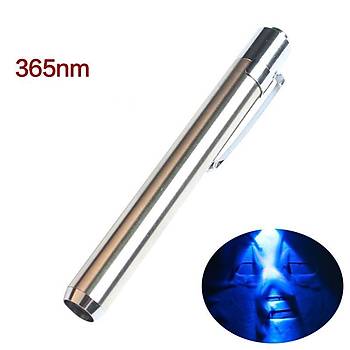 UV Led 365nm Mini Paslanmaz elik El Feneri Tanabilir AAA Pil ile alr 3W
