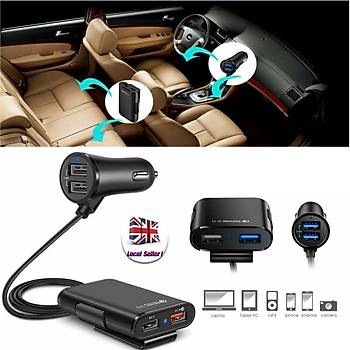 QC3.0 Araç Şarj 4 USB Portlu Ön Arka Koltuk Klip Yolcu Adaptörü 